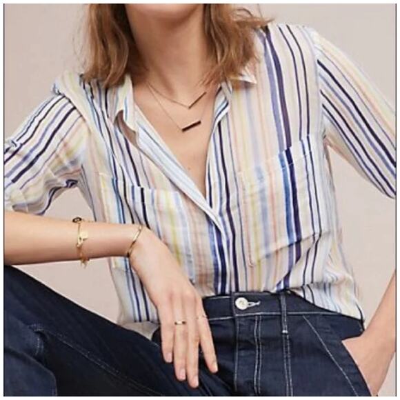 Anthropologie Tops - Anthropologie Cloth & Stone Striped Button Down Shirt Size XS Lightweight